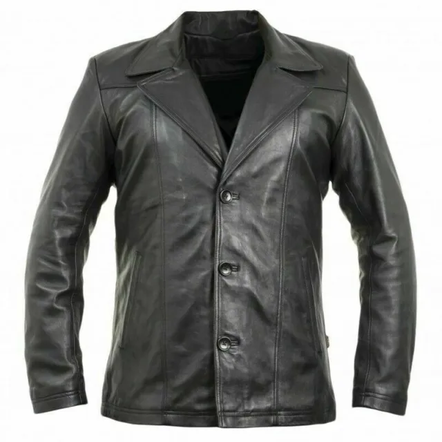 Mens Black Leather Slim Fit Biker Real Sheepskin Motorcycle Leather Jacket/Coat