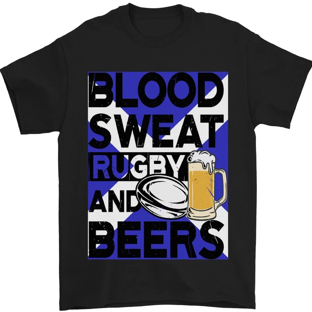 T-shirt da uomo Blood Sweat Rugby and Beers Scozia divertente 100% cotone