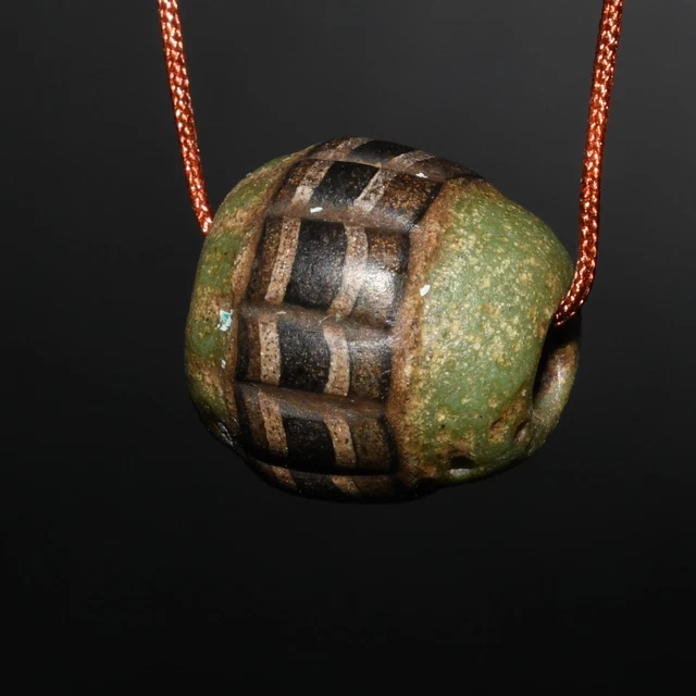 Large Rare Ancient Mosaic Gabri Glass Bead with stripes Circa 2nd-7th Century AD