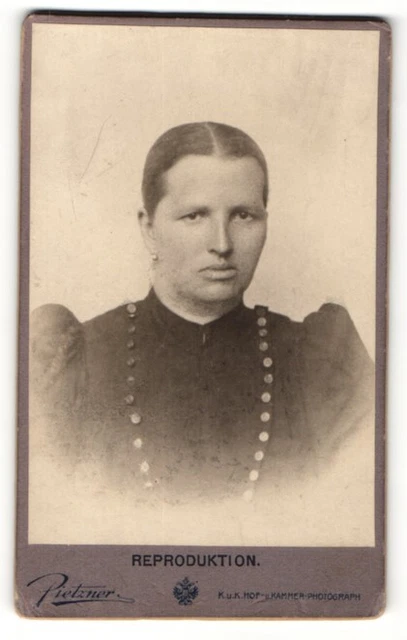 Fotografie C. Pietzner, Wien, Portrait bürgerliche Dame mit zurückgebundenem Ha