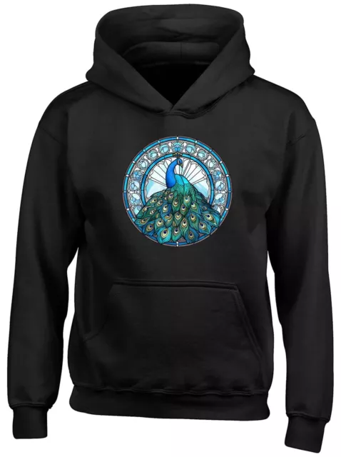 Peacock Kids Hoodie Stainglass Feather Bird Pheasent Boys Girls Gift Top