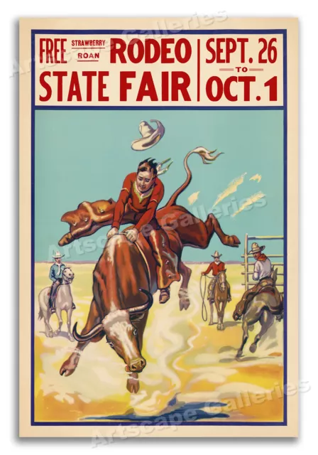 1930s State Fair Rodeo - Steer Riding - Vintage Rodeo Poster - 24x36