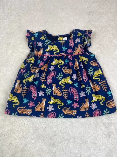 JoJo Maman Bebe Girls Dress Age 6-12 Months Blue Animals Cotton