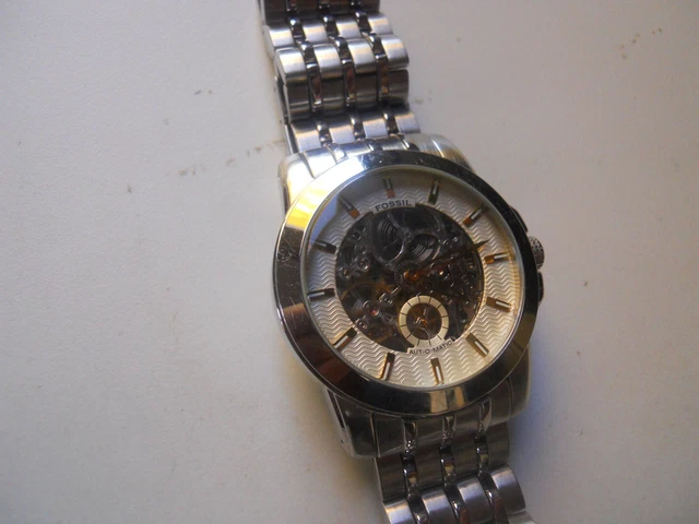 FOSSIL ME1028 SKELETON Silver Dial Stainless Steel Automatic Men s Wrist Watch 220.00 PicClick