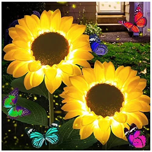 TYNLED Sunflower Solar Garden Lights, 2 Pack Outdoor Sunflower-2Pack Yellow