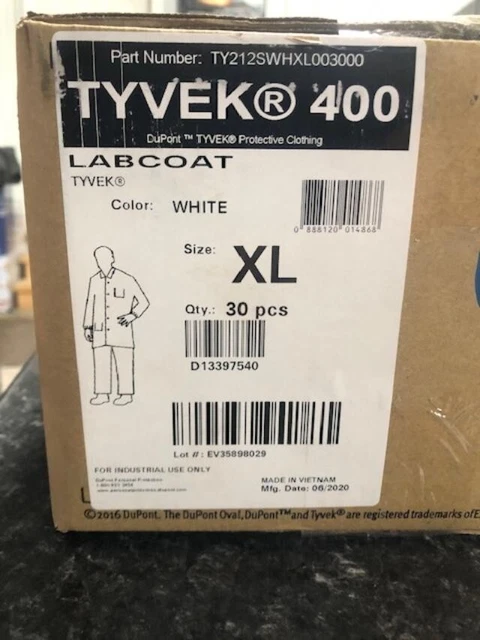 Dupont TY212SWHXL003000 White Tyvek Lab Coat XL - 30 Count