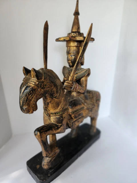 Rare Antique Wood Carved Burmese Nat Statue On Horseback Mid 19Th Century