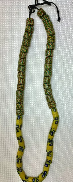 Yellow Vintage Venetian Millefiori Trade Beads African Necklace 24”