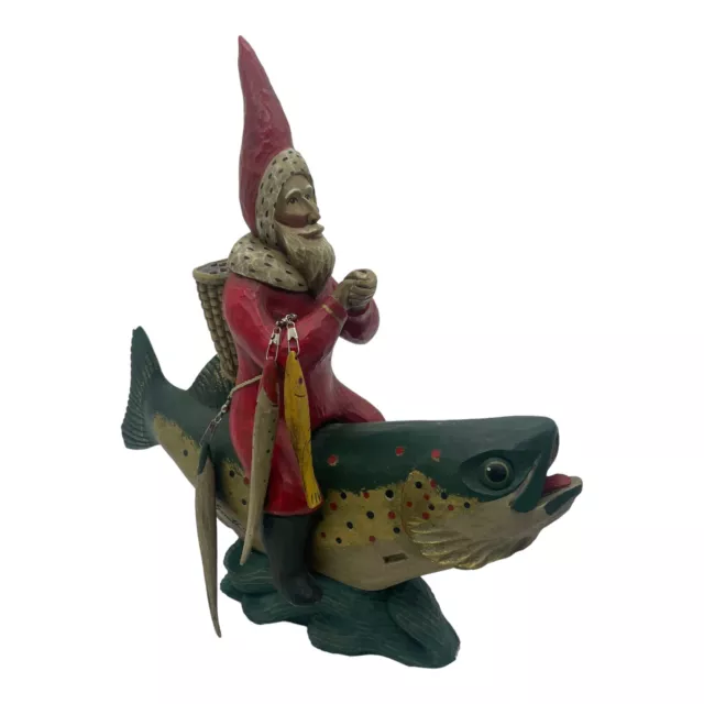 Leo Smith Folk Ark Midwest Cannon Falls Fishermans Santa Riding Fish 13" READ