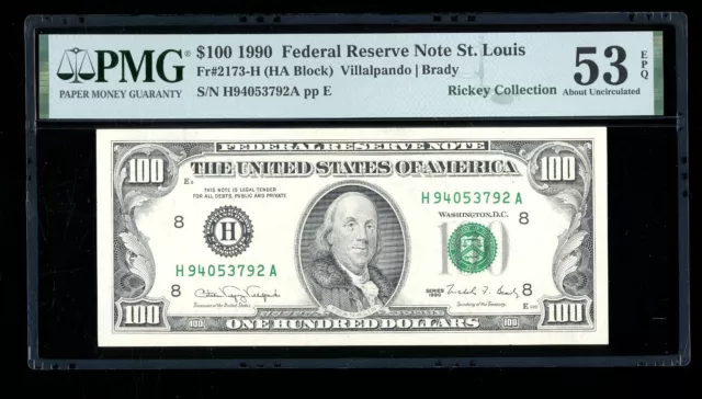 DBR 1990 $100 FRN St. Louis Fr. 2173-H PMG 53 EPQ Serial H94053792A