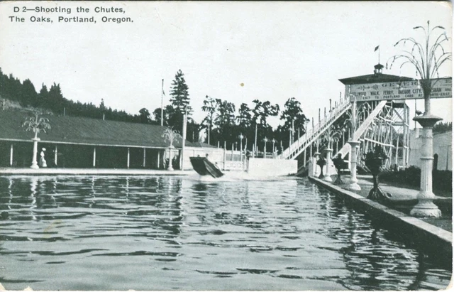 The Oaks Portland Oregon OR Shooting The Chutes Vintage Postcard E7