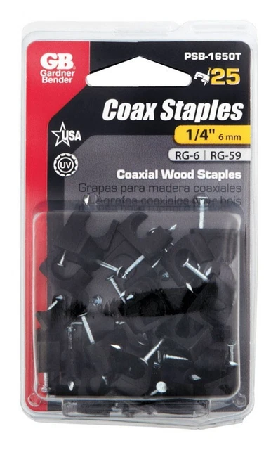 Gardner Bender 1/4 in. W Plastic Insulated Zinc-Plated Coaxial Staple 25 pk
