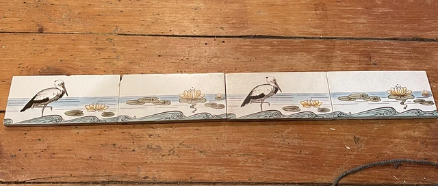 Charming & Beautiful Aesthetic Tiles (4) Early 20th Century, Pelican By Lake