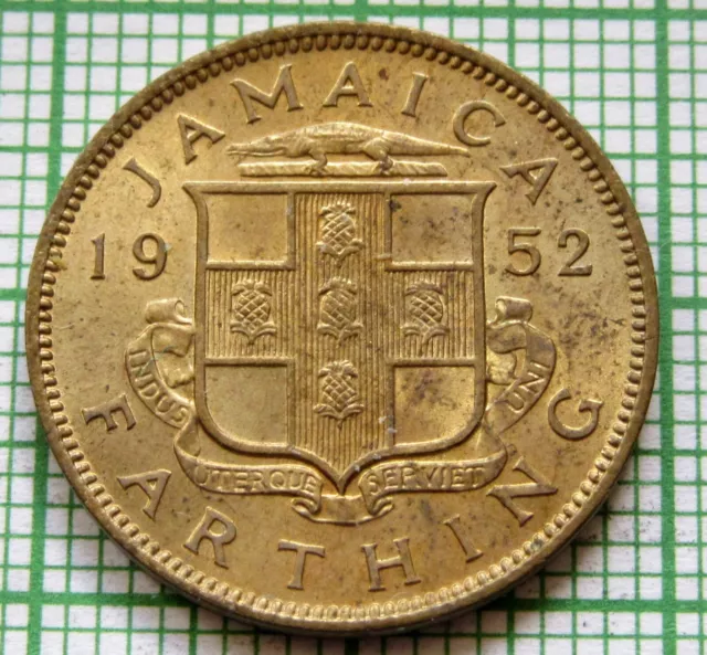 JAMAICA King GEORGE VI 1952 FARTHING, COAT OF ARMS UNC yes we do combine postage