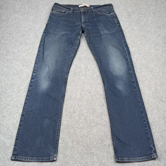 Levis 514 Slim Dritto Uomo Jeans W34 L34 Blu Scuro Zip Strauss 34x34