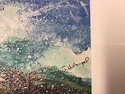 J. Hufnagel Signed Coastal Surf Watercolor Recently Framed 2