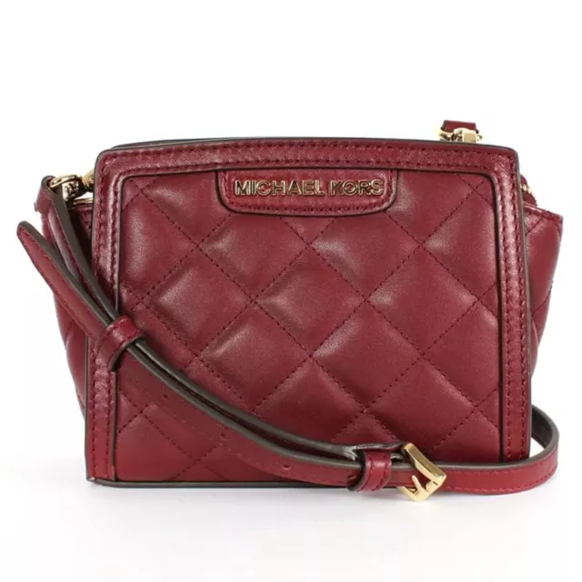 Michael Kors Selma Quilted Mini Messenger Claret Maroon Crossbody Leather Bag Ne