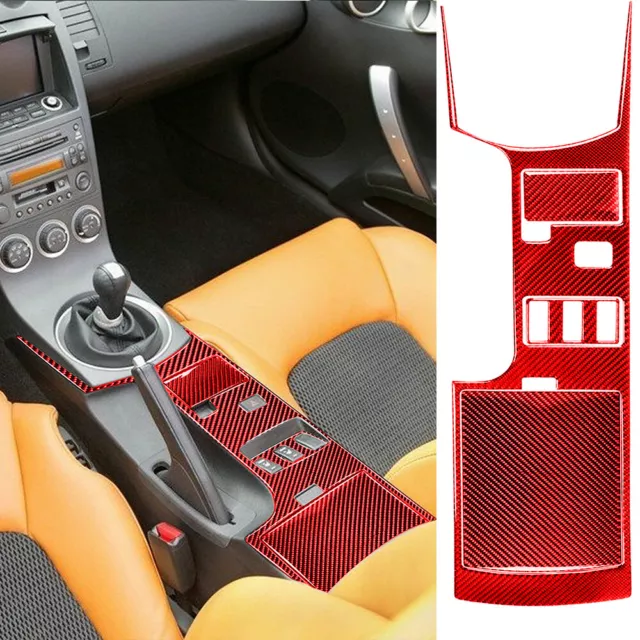 Red Carbon Fiber Gear Console Storage Cover Sticker Trim For Nissan 350Z 2003-05