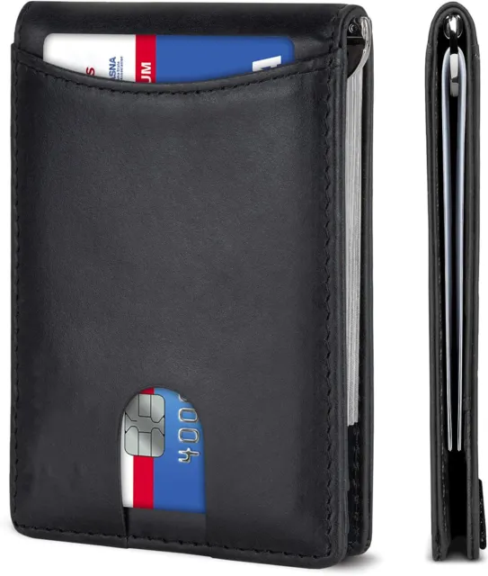 RFID Men's Leather Slim Bifold Money Clip Wallet Front Pocket Credit Card Holder