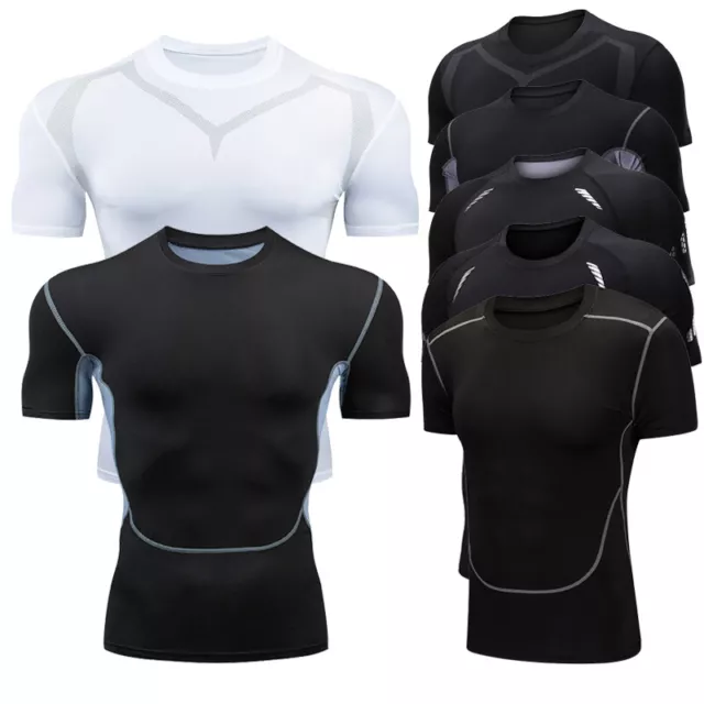 Mens Compression Short Sleeve Shirt Base Layer Top Gym Sports Workout T-Shirts