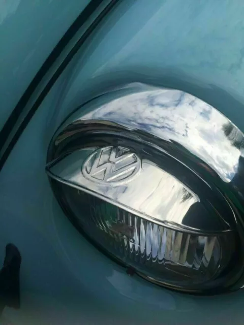 VW Beetle Embossed Classic Car 7" Stainless Steel Headlight Peaks Shades 2