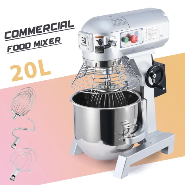 Commercial Dough Mixer Stand Planetary Food Cake Hook Beater Whip 1100W 20L