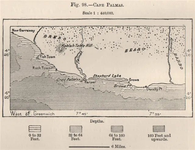 Cape Palmas. Liberia 1885 old antique vintage map plan chart