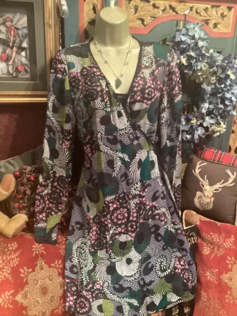 Lovely East Tunic Dress, Floaty, Loose, Floral 10-12 Tie Side, Separate Slip.vgc