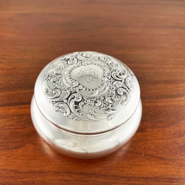 Large Gorham Solid Sterling Silver Dresser Jar Rose Scroll 198G