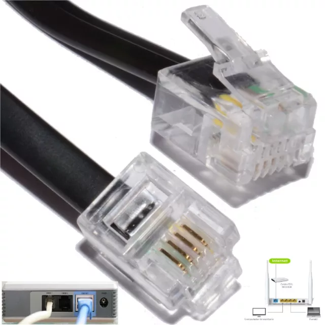RJ11 to RJ11 Cable ADSL BT Broadband Modem Internet Router RJ-11 Lead Lot
