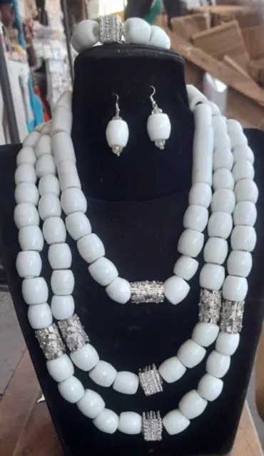 3 Layer Beautiful African Nigerian Beads Bridal Wedding Jewelry Necklace Set