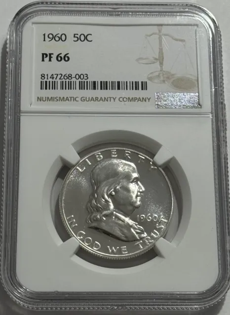 1960 NGC PF66 PROOF BEN FRANKLIN HALF DOLLAR 50c 90% SILVER WHITE LABEL