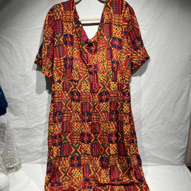 Vtg DIANA MARCO Size 24 Maxi Aztec Cottage Core Women Dress Fall Colors 80s 90s