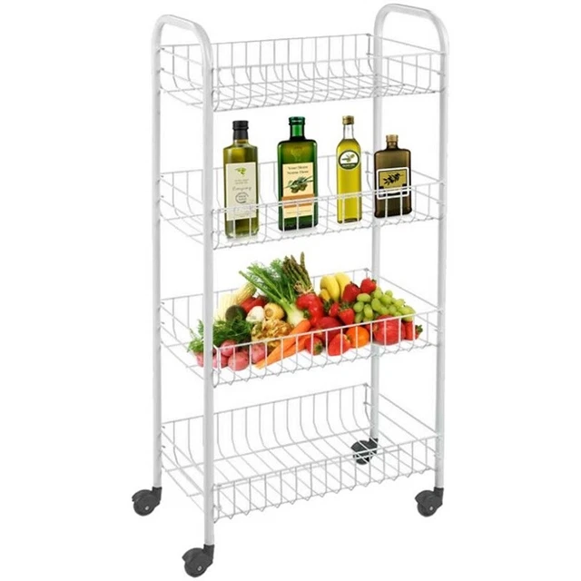 Carrello portafrutta bottiglie utensili cucina bagno 4 ripiani Bianco in Metallo