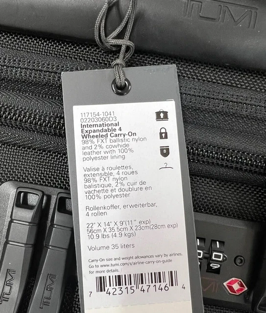 TUMI Alpha 3 International 4 Wheeled Carry On Bag 2203060 Black $975 2