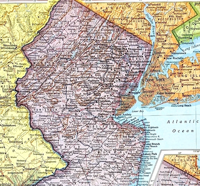 MAP 1956 New Jersey ORIGINAL LARGE Newark Atlantic City Railroads Counties City