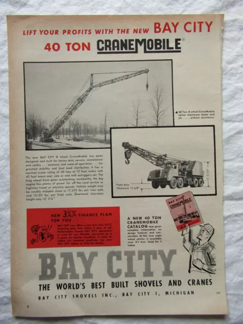 1959 Print AD Bay 40 Ton City Mobile Crane 11X8"