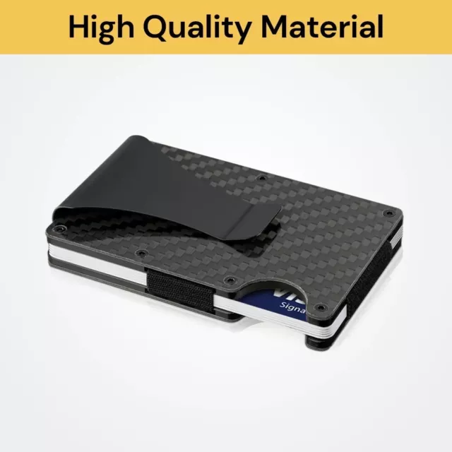 Men Slim Carbon Fiber Credit Card Holder RFID Blocking Metal Wallet Money Clip 3