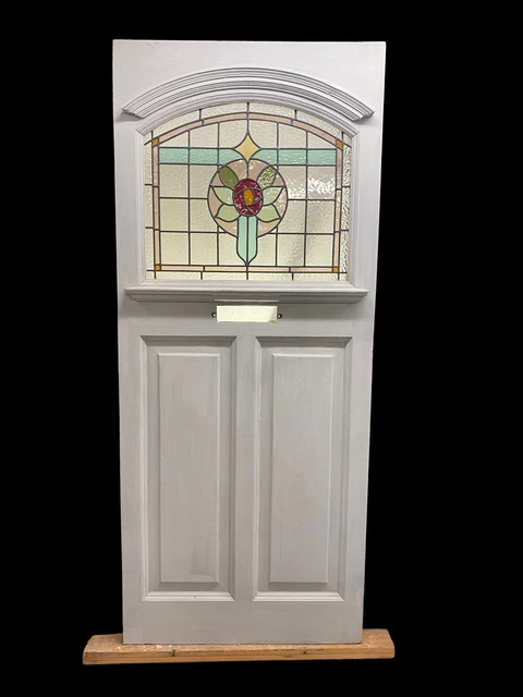ART DECO STAINED GLASS FRONT DOOR PERIOD OLD RECLAIMED ANTIQUE 20s 30s WOOD LEAD