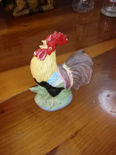 Vintage 6" Tall Hand Painted Ceramic Crowing Rooster Figurine