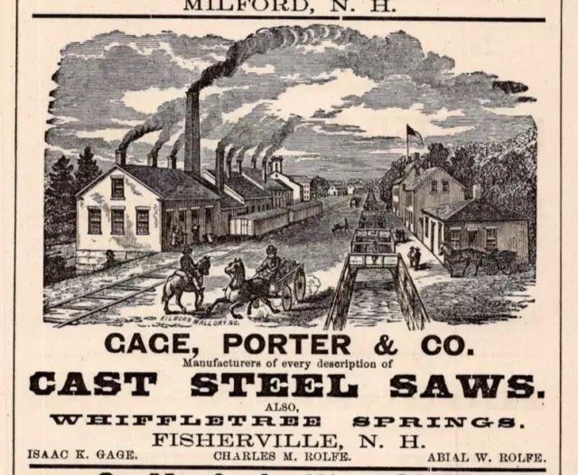 1881 Cage Porter & Co  Cast Steel Saws FISHERVILLE NH  3.5" Print Ad