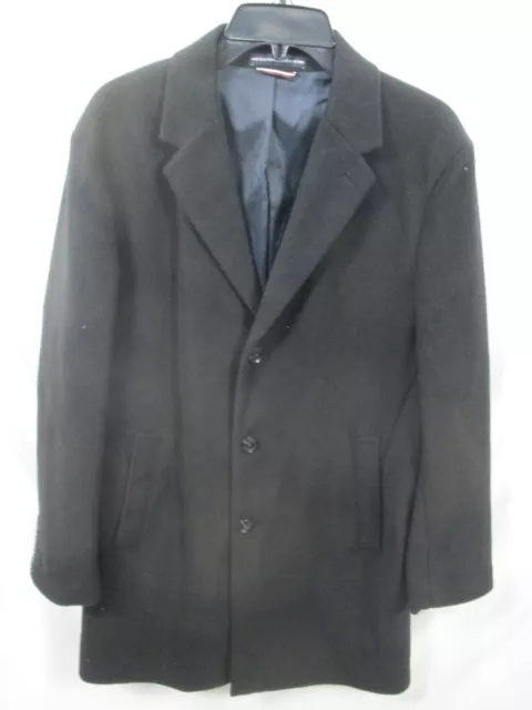 Tommy Hilfiger Mens Coat 40S Black Wool Blend Button Lined Pockets Polyester