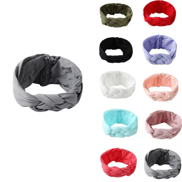 Infant Baby Stretchy Wide Headband Braided Knotted Solid Color Headwrap Turban