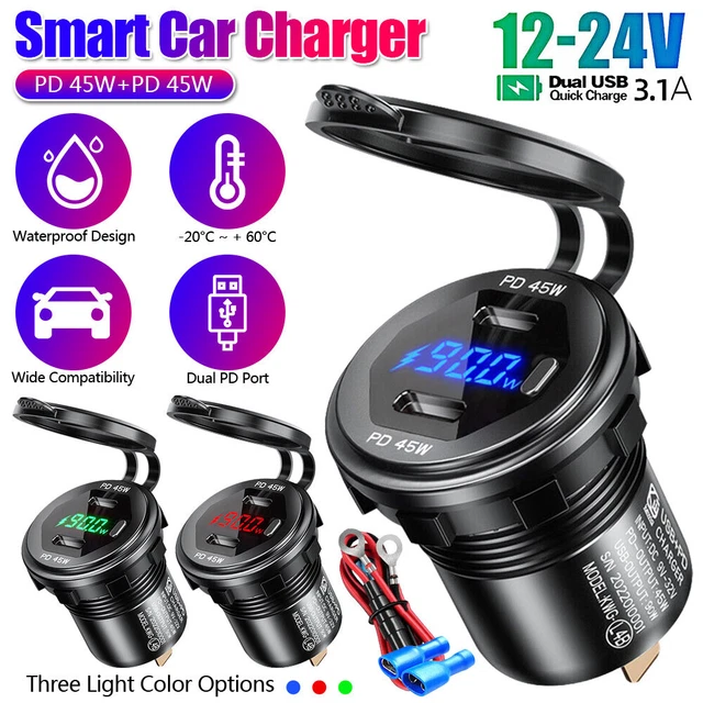 65W PD USB-C Auto Steckdose - Aufputz Einbaubuchse Mit Spannungsanzeige