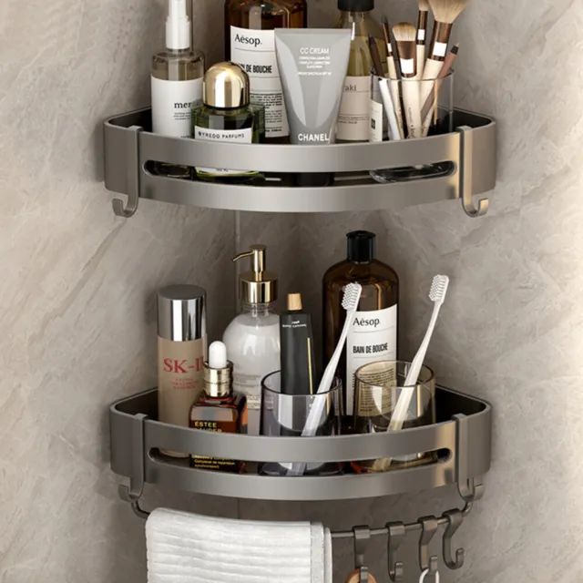 2Tier No Drilling Bathroom Wall Corner Shelf Rack Shower Caddy Storage Organizer