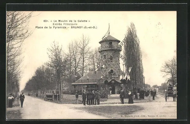 CPA Brunoy, Le Moulin de la Galette, Entrée Principale, Place de la Pyramide