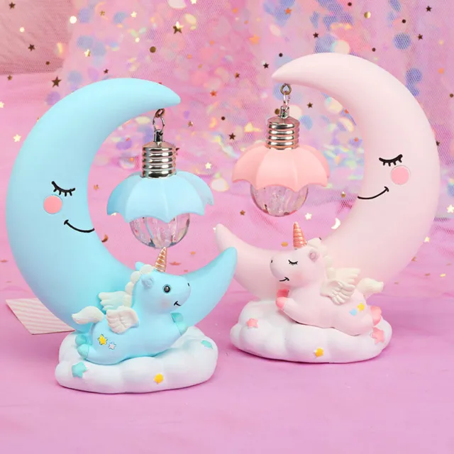LED Night Light Resin Moon Unicorn Cartoon Baby Nursery Lamp for Kids Girls Gift