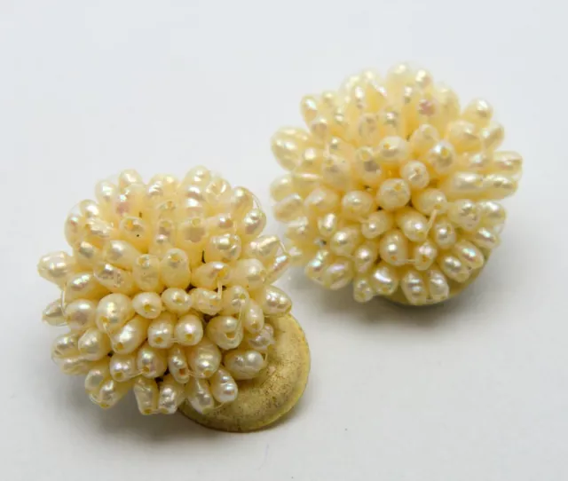 Vintage Ladies Seed Drilled Pearls Beads Earrings
