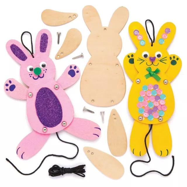 Baker Ross AW331 Bunny Wooden Puppet Kits (Pack of 4) Easter Crafts for Kids...