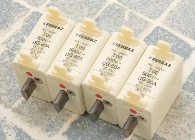 lot de 4 Fusibles Ferraz à pattes centrées taille 00 80A 500V Ref. Z98301 T00